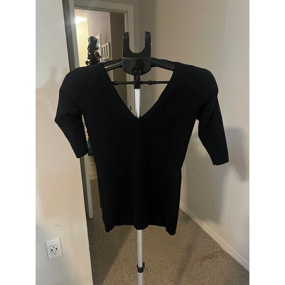 Bebe Swarovski Crystal Bedazzled Y2K Logo Cold Shoulder V-Neck Sweater - Picture 5 of 9